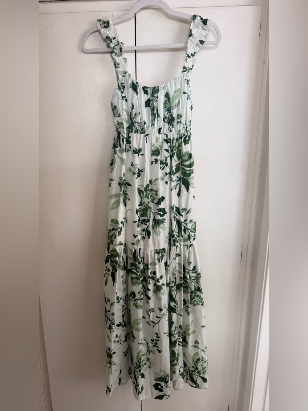 Abercrombie & Fitch White Dress with Green Floral Print